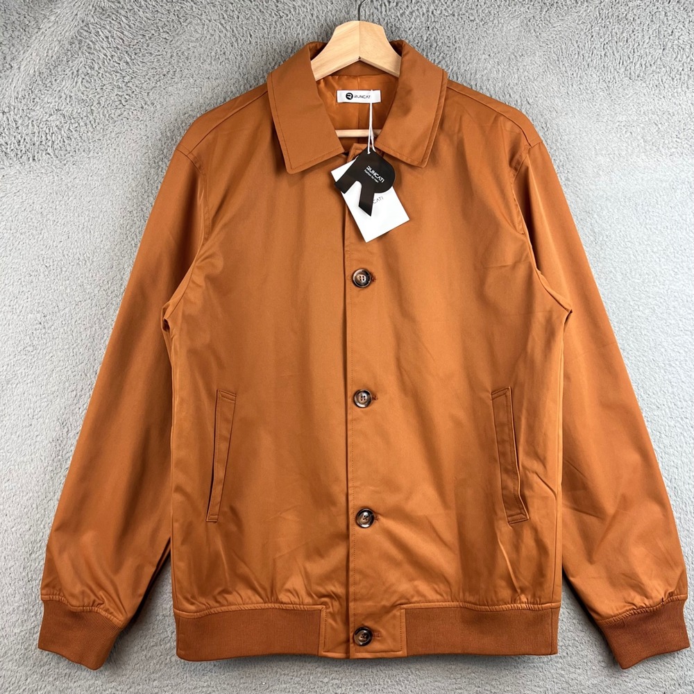 Runcati Mens Button Front Bomber Jacket Brown Lightweight Size M NWT